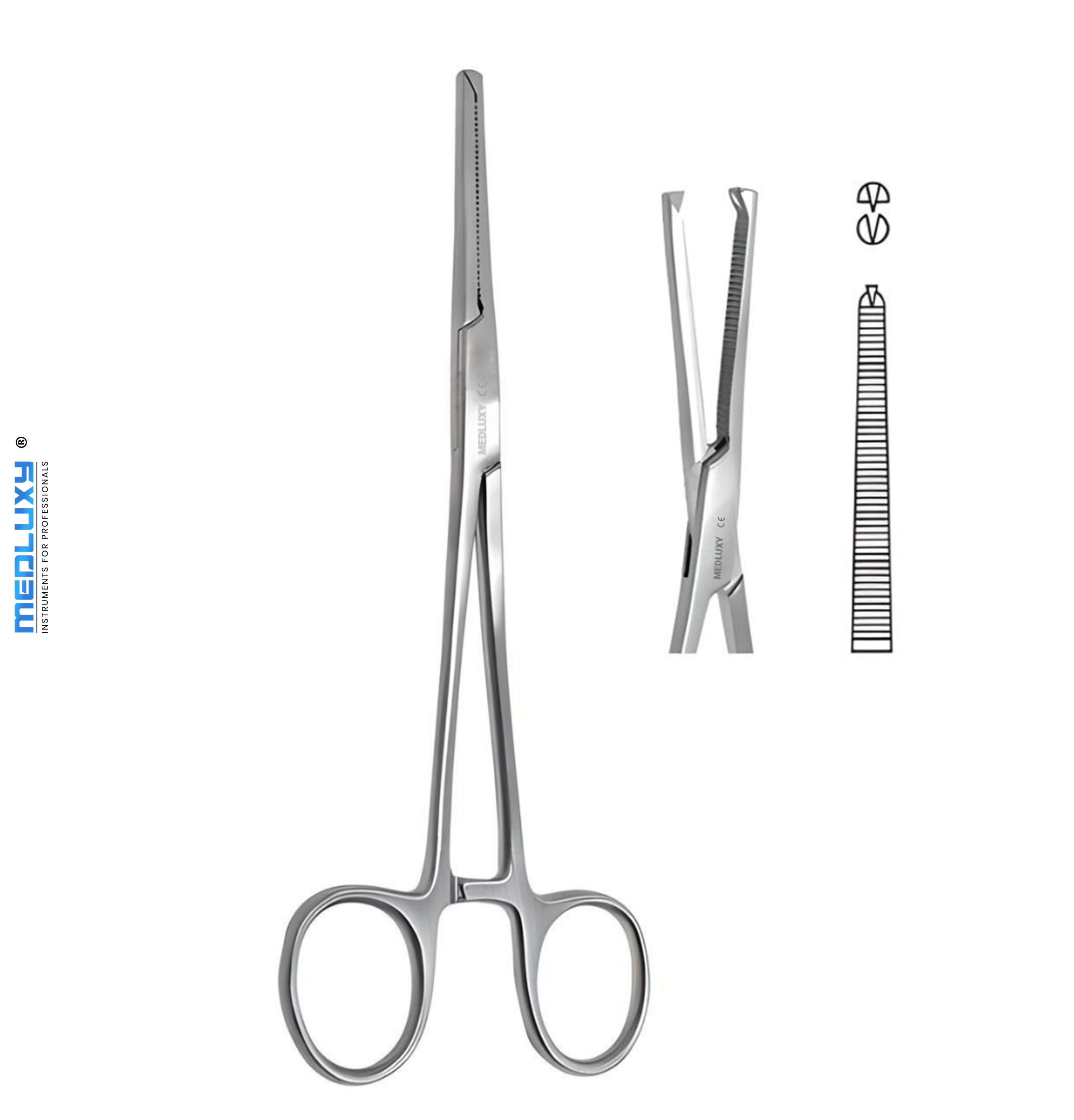 Medluxy - Arterieklem Kocher - Recht - 1 x 2 Tanden - 16 cm - M-0219